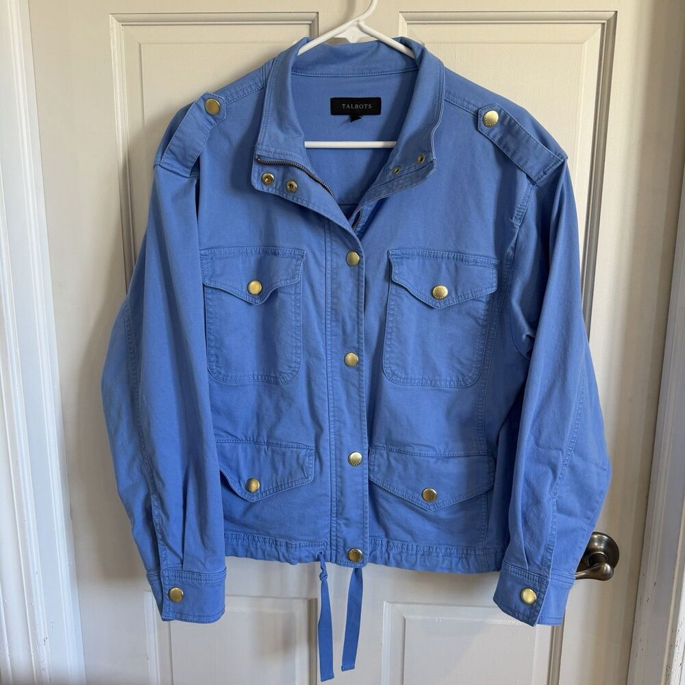 Talbots Blue Utility Field Jacket Women's M Pockets Epaulette